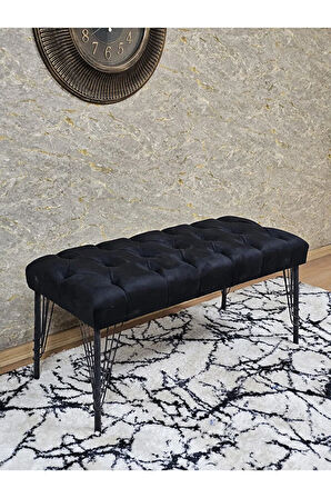 Siyah Boyalı Tel Ayaklı 90 cm Puf Bench - Puf - Bench - Kasalı Oturak - Oturak - Yatak Ucu Puf Siyah Renk 90 x 41 Boyut/Ebat