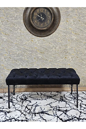 Siyah Boyalı Tel Ayaklı 90 cm Puf Bench - Puf - Bench - Kasalı Oturak - Oturak - Yatak Ucu Puf Siyah Renk 90 x 41 Boyut/Ebat