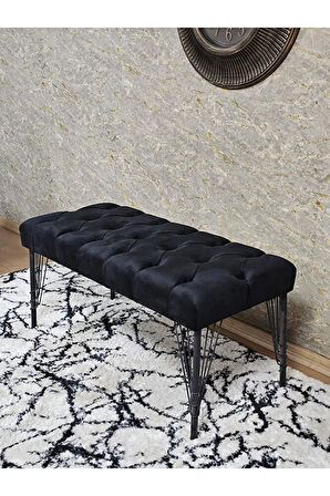 Siyah Boyalı Tel Ayaklı 90 cm Puf Bench - Puf - Bench - Kasalı Oturak - Oturak - Yatak Ucu Puf Siyah Renk 90 x 41 Boyut/Ebat