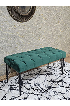 Siyah Boyalı Tel Ayaklı 90 cm Puf Bench - Puf - Bench - Kasalı Oturak - Oturak - Yatak Ucu Puf Yeşil Renk 90 x 41 Boyut/Ebat