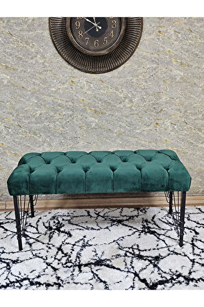 Siyah Boyalı Tel Ayaklı 90 cm Puf Bench - Puf - Bench - Kasalı Oturak - Oturak - Yatak Ucu Puf Yeşil Renk 90 x 41 Boyut/Ebat
