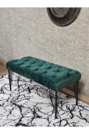 Siyah Boyalı Tel Ayaklı 90 cm Puf Bench - Puf - Bench - Kasalı Oturak - Oturak - Yatak Ucu Puf Yeşil Renk 90 x 41 Boyut/Ebat