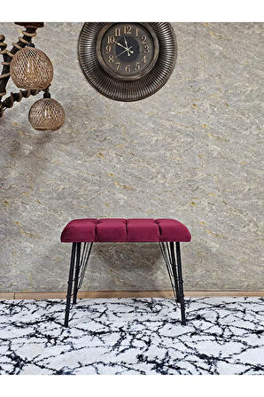 Metal Siyah Tel Ayaklı 60 cm Puf Bench - Puf - Bench - Oturak - Mutfak Oturağı - Antre Oturağı Bordo Renk 60 x 40 Boyut/Ebat