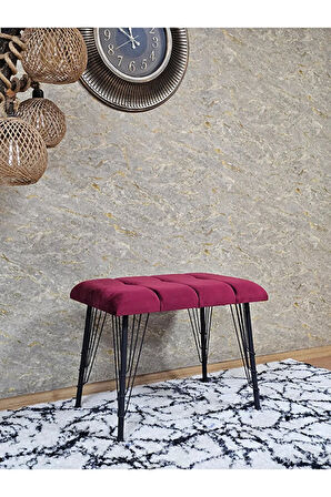 Metal Siyah Tel Ayaklı 60 cm Puf Bench - Puf - Bench - Oturak - Mutfak Oturağı - Antre Oturağı Bordo Renk 60 x 40 Boyut/Ebat