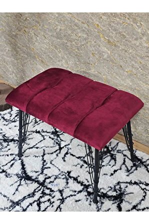 Metal Siyah Tel Ayaklı 60 cm Puf Bench - Puf - Bench - Oturak - Mutfak Oturağı - Antre Oturağı Bordo Renk 60 x 40 Boyut/Ebat