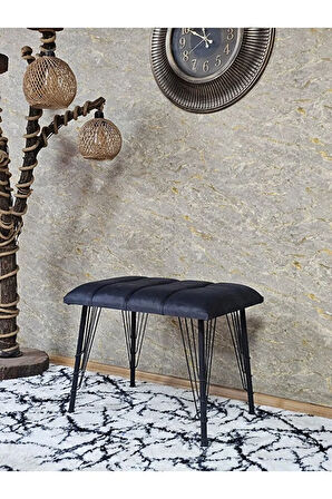 Metal Siyah Tel Ayaklı 60 cm Puf Bench - Puf - Bench - Oturak - Mutfak Oturağı - Antre Oturağı Füme Renk 60 x 40 Boyut/Ebat