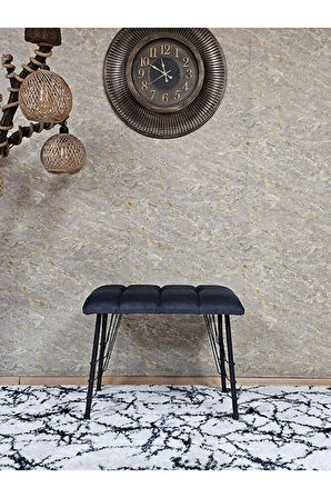 Metal Siyah Tel Ayaklı 60 cm Puf Bench - Puf - Bench - Oturak - Mutfak Oturağı - Antre Oturağı Füme Renk 60 x 40 Boyut/Ebat