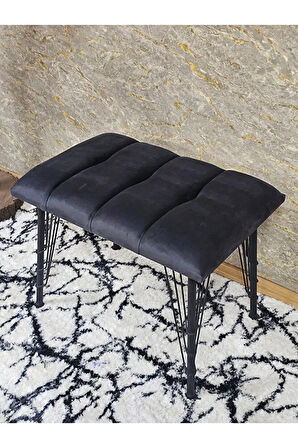 Metal Siyah Tel Ayaklı 60 cm Puf Bench - Puf - Bench - Oturak - Mutfak Oturağı - Antre Oturağı Füme Renk 60 x 40 Boyut/Ebat
