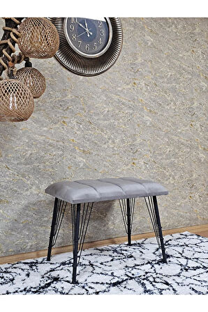 Metal Siyah Tel Ayaklı 60 cm Puf Bench - Puf - Bench - Oturak - Mutfak Oturağı - Antre Oturağı Gri Renk 60 x 40 Boyut/Ebat