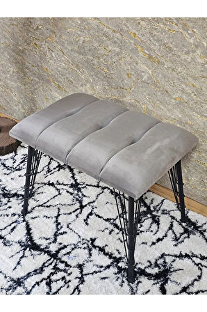 Metal Siyah Tel Ayaklı 60 cm Puf Bench - Puf - Bench - Oturak - Mutfak Oturağı - Antre Oturağı Gri Renk 60 x 40 Boyut/Ebat