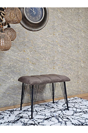Metal Siyah Tel Ayaklı 60 cm Puf Bench - Puf - Bench - Oturak - Mutfak Oturağı - Antre Oturağı Kahverengi Renk 60 x 40 Boyut/Ebat