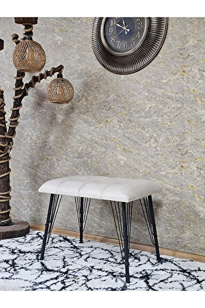 Metal Siyah Tel Ayaklı 60 cm Puf Bench - Puf - Bench - Oturak - Mutfak Oturağı - Antre Oturağı Krem Renk 60 x 40 Boyut/Ebat
