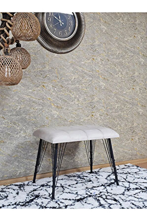 Metal Siyah Tel Ayaklı 60 cm Puf Bench - Puf - Bench - Oturak - Mutfak Oturağı - Antre Oturağı Krem Renk 60 x 40 Boyut/Ebat