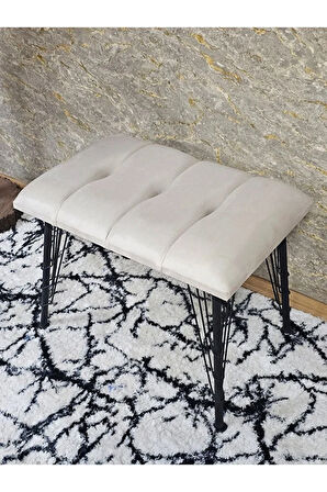Metal Siyah Tel Ayaklı 60 cm Puf Bench - Puf - Bench - Oturak - Mutfak Oturağı - Antre Oturağı Krem Renk 60 x 40 Boyut/Ebat