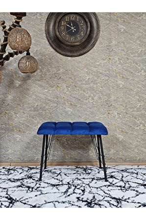 Metal Siyah Tel Ayaklı 60 cm Puf Bench - Puf - Bench - Oturak - Mutfak Oturağı - Antre Oturağı Mavi Renk 60 x 40 Boyut/Ebat