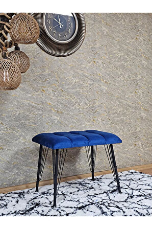 Metal Siyah Tel Ayaklı 60 cm Puf Bench - Puf - Bench - Oturak - Mutfak Oturağı - Antre Oturağı Mavi Renk 60 x 40 Boyut/Ebat