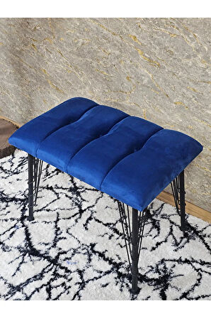 Metal Siyah Tel Ayaklı 60 cm Puf Bench - Puf - Bench - Oturak - Mutfak Oturağı - Antre Oturağı Mavi Renk 60 x 40 Boyut/Ebat