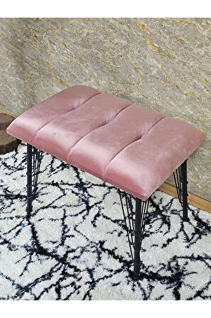 Metal Siyah Tel Ayaklı 60 cm Puf Bench - Puf - Bench - Oturak - Mutfak Oturağı - Antre Oturağı Pembe Renk 60 x 40 Boyut/Ebat
