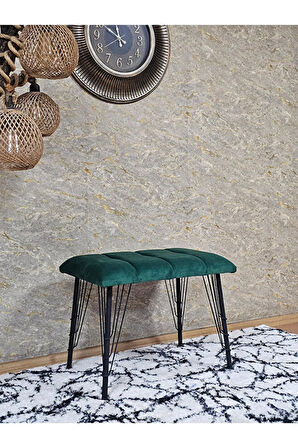 Metal Siyah Tel Ayaklı 60 cm Puf Bench - Puf - Bench - Oturak - Mutfak Oturağı - Antre Oturağı Yeşil Renk 60 x 40 Boyut/Ebat