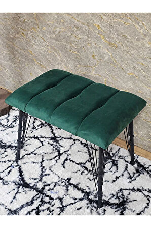 Metal Siyah Tel Ayaklı 60 cm Puf Bench - Puf - Bench - Oturak - Mutfak Oturağı - Antre Oturağı Yeşil Renk 60 x 40 Boyut/Ebat