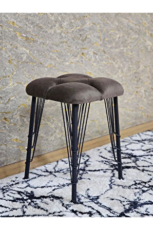 Kare Siyah Boyalı Telli Ayaklı Tabure - Oturak - Bar Taburesi - Ayaklı Tabure Kahverengi Renk 33 x 48 Boyut/Ebat