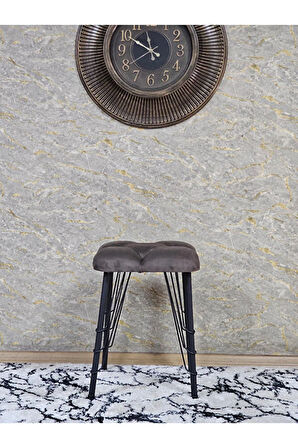 Kare Siyah Boyalı Telli Ayaklı Tabure - Oturak - Bar Taburesi - Ayaklı Tabure Kahverengi Renk 33 x 48 Boyut/Ebat