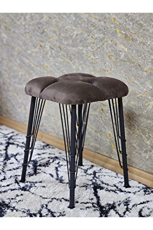 Kare Siyah Boyalı Telli Ayaklı Tabure - Oturak - Bar Taburesi - Ayaklı Tabure Kahverengi Renk 33 x 48 Boyut/Ebat