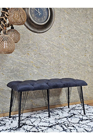 Metal Siyah Tel Ayaklı 100 cm Puf Bench - Puf - Bench - Oturak - Mutfak Oturağı - Antre Oturağı Füme Renk 100 x 40 Boyut/Ebat