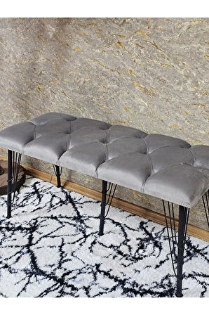 Metal Siyah Tel Ayaklı 100 cm Puf Bench - Puf - Bench - Oturak - Mutfak Oturağı - Antre Oturağı Gri Renk 100 x 40 Boyut/Ebat