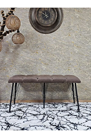 Metal Siyah Tel Ayaklı 100 cm Puf Bench - Puf - Bench - Oturak - Mutfak Oturağı - Antre Oturağı Kahverengi Renk 100 x 40 Boyut/Ebat
