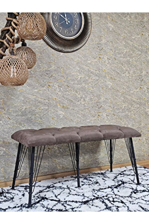 Metal Siyah Tel Ayaklı 100 cm Puf Bench - Puf - Bench - Oturak - Mutfak Oturağı - Antre Oturağı Kahverengi Renk 100 x 40 Boyut/Ebat