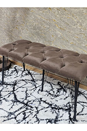 Metal Siyah Tel Ayaklı 100 cm Puf Bench - Puf - Bench - Oturak - Mutfak Oturağı - Antre Oturağı Kahverengi Renk 100 x 40 Boyut/Ebat