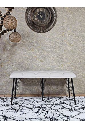 Metal Siyah Tel Ayaklı 100 cm Puf Bench - Puf - Bench - Oturak - Mutfak Oturağı - Antre Oturağı Krem Renk 100 x 40 Boyut/Ebat