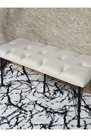 Metal Siyah Tel Ayaklı 100 cm Puf Bench - Puf - Bench - Oturak - Mutfak Oturağı - Antre Oturağı Krem Renk 100 x 40 Boyut/Ebat
