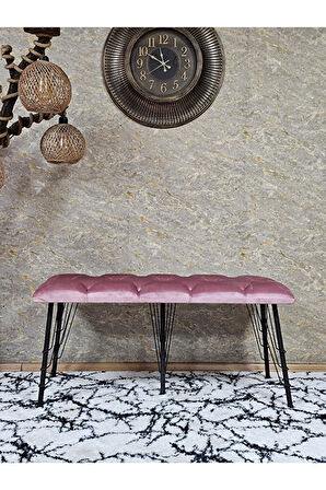 Metal Siyah Tel Ayaklı 100 cm Puf Bench - Puf - Bench - Oturak - Mutfak Oturağı - Antre Oturağı Pembe Renk 100 x 40 Boyut/Ebat