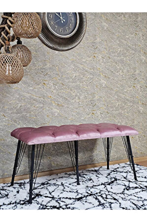Metal Siyah Tel Ayaklı 100 cm Puf Bench - Puf - Bench - Oturak - Mutfak Oturağı - Antre Oturağı Pembe Renk 100 x 40 Boyut/Ebat