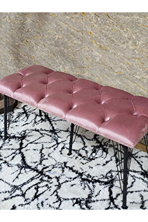 Metal Siyah Tel Ayaklı 100 cm Puf Bench - Puf - Bench - Oturak - Mutfak Oturağı - Antre Oturağı Pembe Renk 100 x 40 Boyut/Ebat