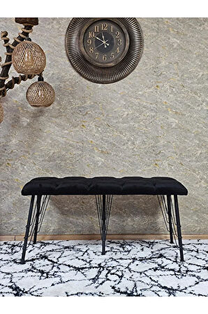 Metal Siyah Tel Ayaklı 100 cm Puf Bench - Puf - Bench - Oturak - Mutfak Oturağı - Antre Oturağı Siyah Renk 100 x 40 Boyut/Ebat