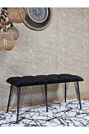 Metal Siyah Tel Ayaklı 100 cm Puf Bench - Puf - Bench - Oturak - Mutfak Oturağı - Antre Oturağı Siyah Renk 100 x 40 Boyut/Ebat