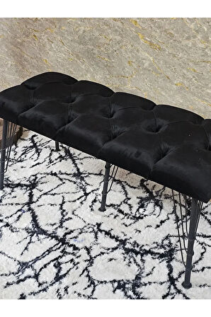 Metal Siyah Tel Ayaklı 100 cm Puf Bench - Puf - Bench - Oturak - Mutfak Oturağı - Antre Oturağı Siyah Renk 100 x 40 Boyut/Ebat