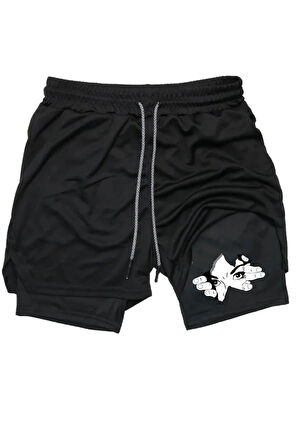 Hızlı Kuruyan 2 in 1 Yetişkin Unisex Spor Face Yüz Baskılı Taytlı Şort Fitness Gym Antrenman Halı