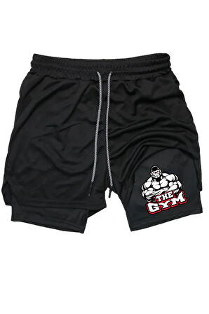 S Beden Hızlı Kuruyan 2 in 1 Yetişkin Unisex Spor Gym Gorilla Baskılı Taytlı Şort Fitness Gym Antren