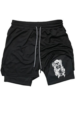 Hızlı Kuruyan 2 in 1 Yetişkin Unisex Spor Mexican Woman Baskılı Taytlı Şort Fitness Gym Antrenman