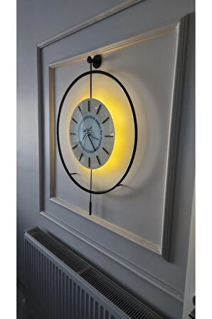Siyah Love Time- Büyük Boy(50X75CM) - Pilli Led - Modern Metal Camlı Duvar Saati