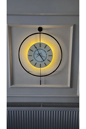 (XXL BÜYÜKBOY) Siyah Love Time Cm - Pilli Led - Modern Dekoratif Metal Camlı Duvar Saati
