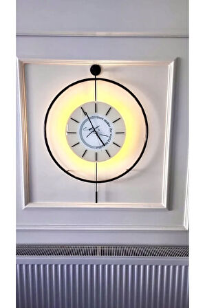(XXL BÜYÜKBOY) Siyah Love Time Cm - Pilli Led - Modern Dekoratif Metal Camlı Duvar Saati