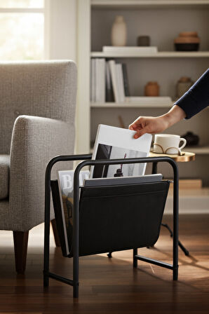 Alpa Deri Kumaşlı Dergilik, Kitaplık – Metal Çerçeveli Modern Gazetelik / Organizer
