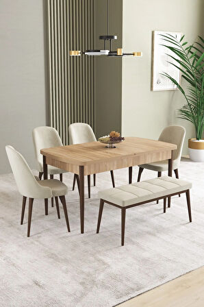 Arya Beyaz 80x132 MDF Açılabilir Yemek Masası Takımı 6  Sandalye