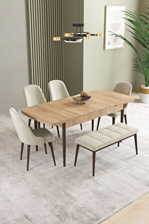 Arya Beyaz 80x132 MDF Açılabilir Yemek Masası Takımı 6  Sandalye