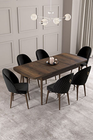 Calvin Barok Desen 80x132 Açılabilir Mdf Masa Yemek Odası Takımı, Mutfak Takımı 6 Adet Sandalye